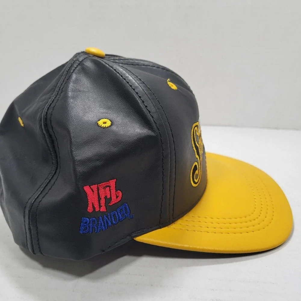 Vtg Pittsburgh Steelers Genuine Leather Snapback‎ Hat Modern One Size Fits All